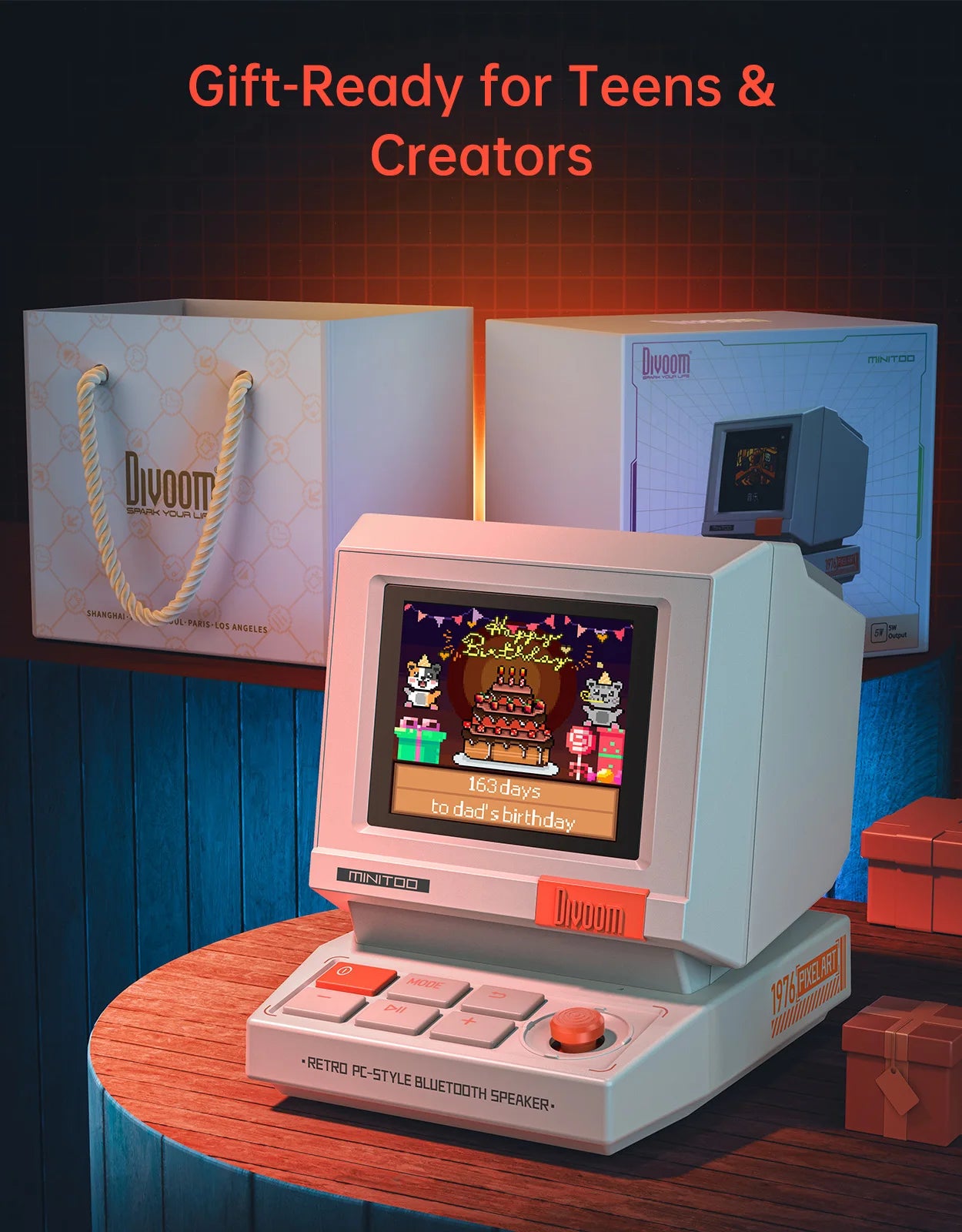 Divoom MiniToo Retro Pixel Art Portable Bluetooth Speaker