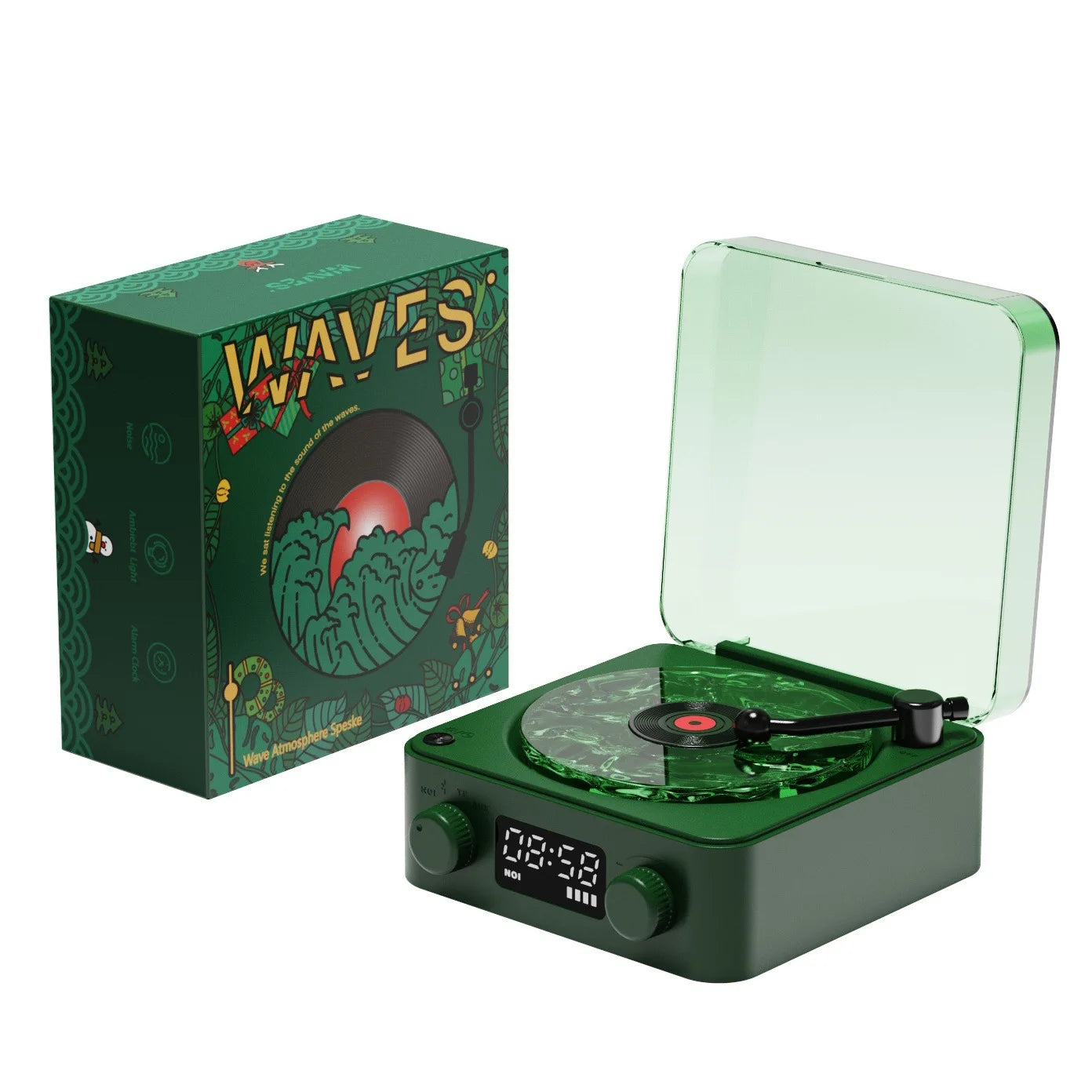 Vinyl Turntable Bluetooth Speaker with White Noise & RGB Light