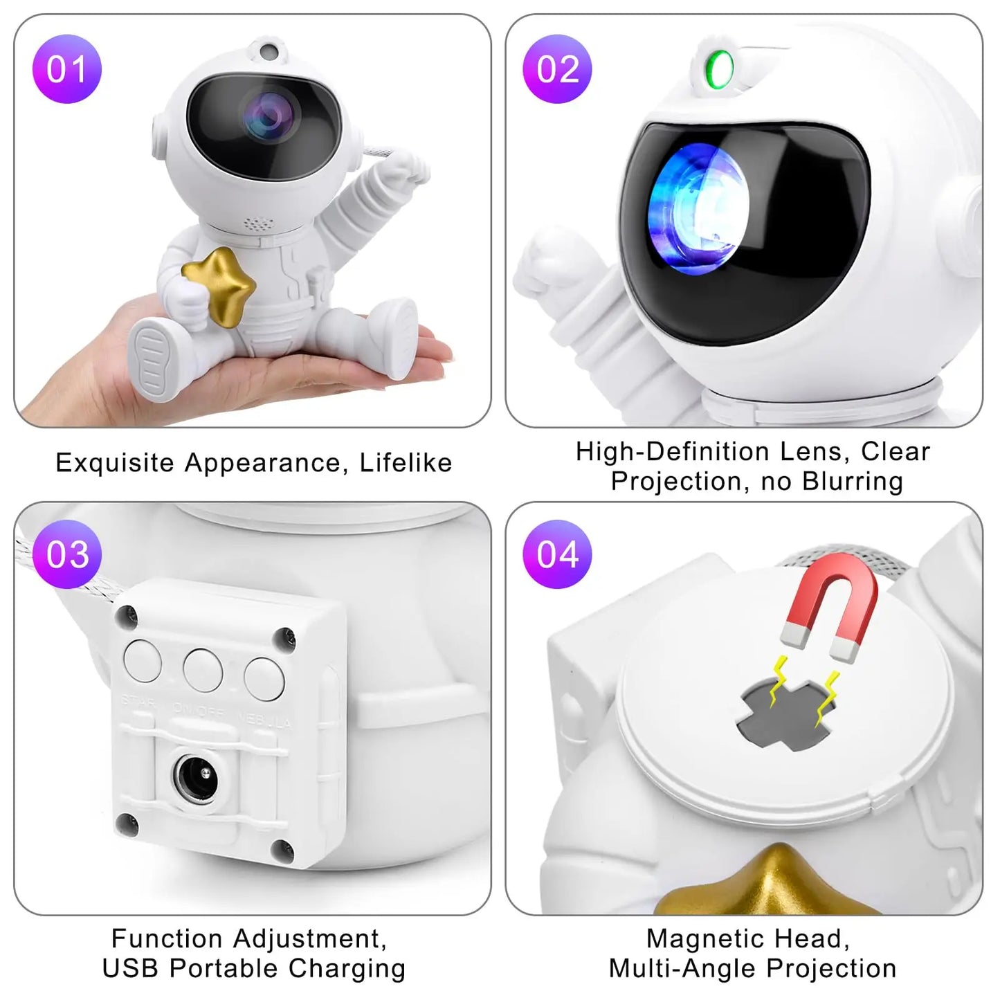 Astronaut Galaxy Star Projector – 360° Rotating with Timer & Remote