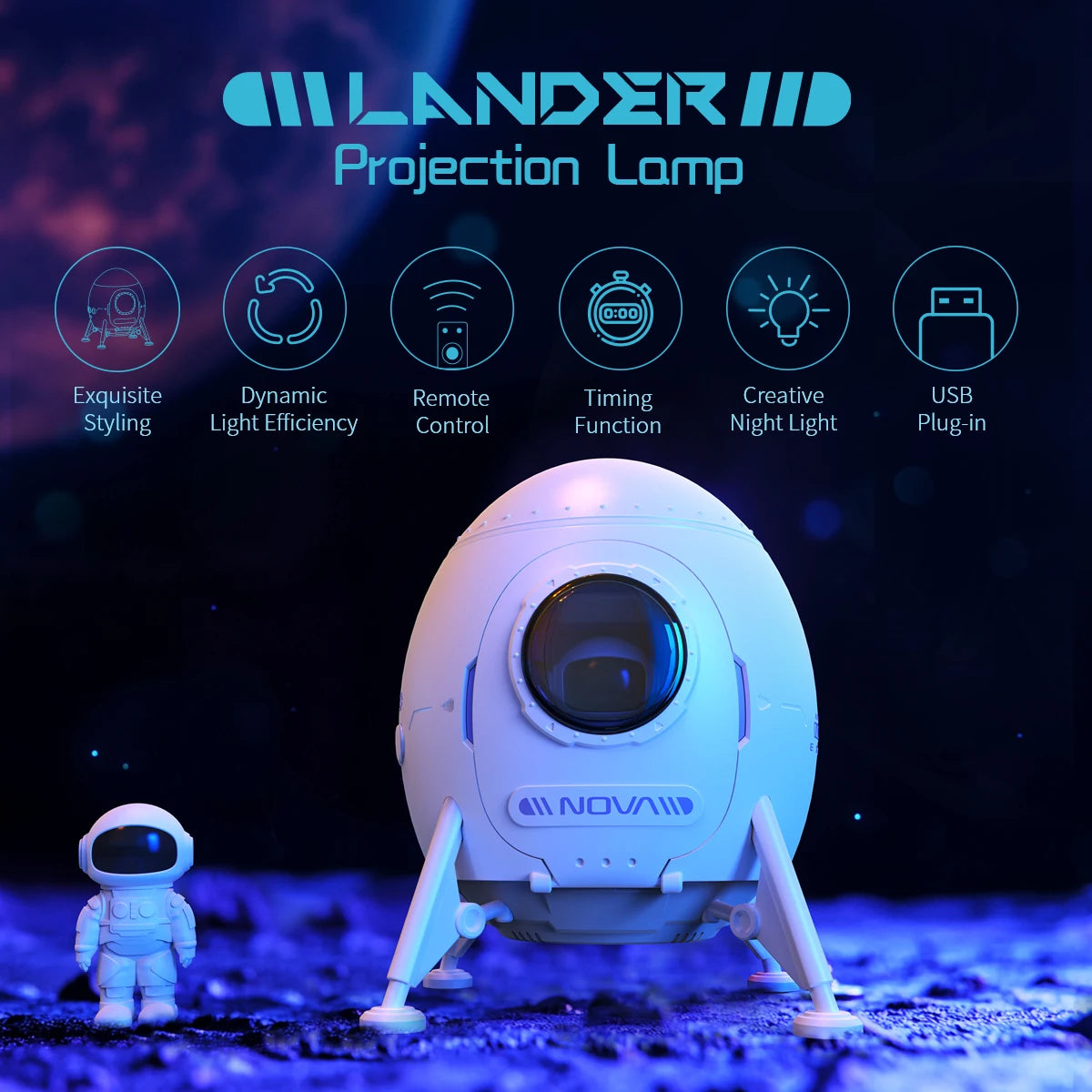 Stargate Lander Astronaut LED Projector – Night Light & Bluetooth Speaker