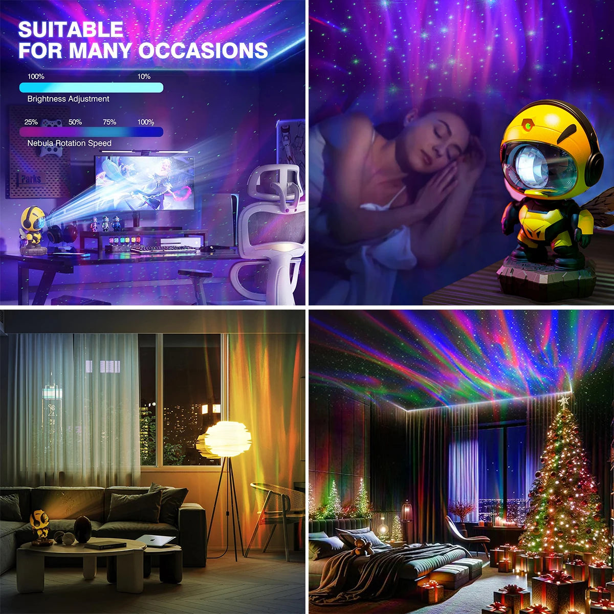 Bee Astronaut Galaxy Star Projector Night Light for Kids with Remote