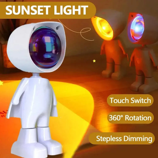 Astronaut Sunset & Rainbow Projector Lamp – 360° Rotating, 7-Colour LED