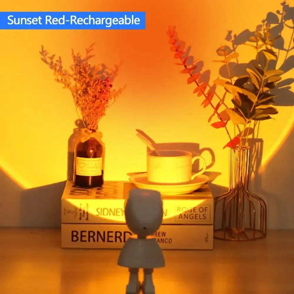 Astronaut Sunset & Rainbow Projector Lamp – 360° Rotating, 7-Colour LED