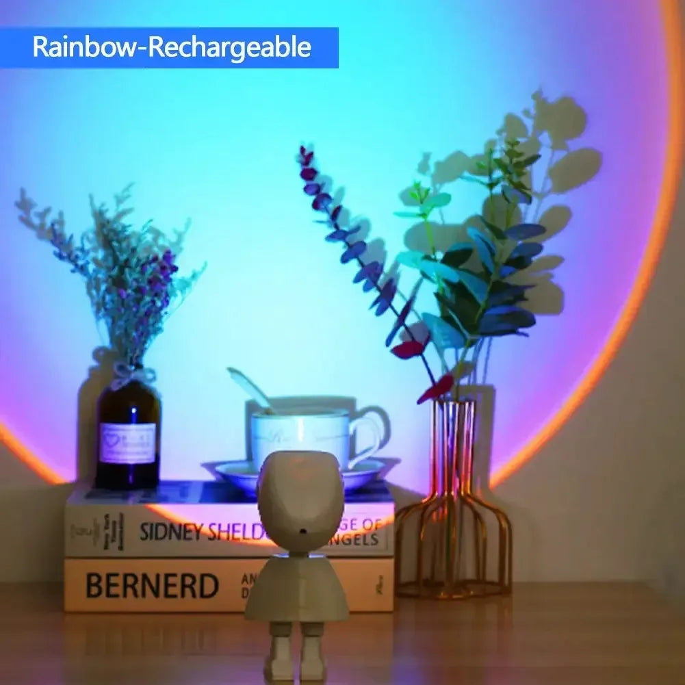 Astronaut Sunset & Rainbow Projector Lamp – 360° Rotating, 7-Colour LED