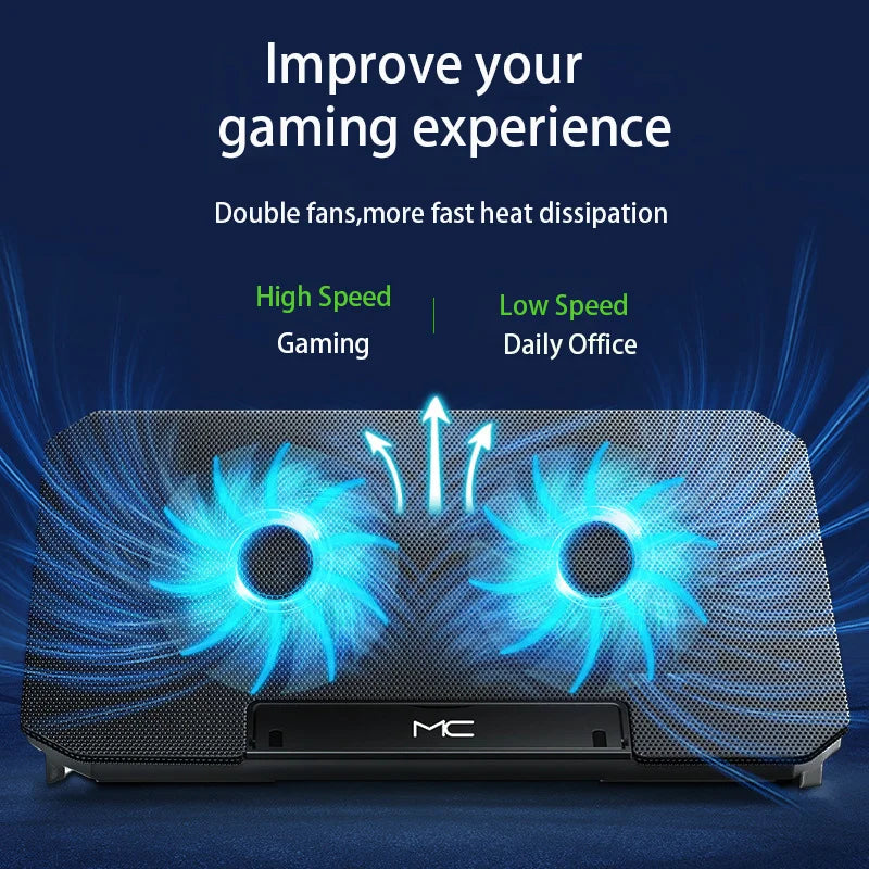 Gaming Laptop Cooling Pad – Adjustable Speed, Dual USB, 12–16"