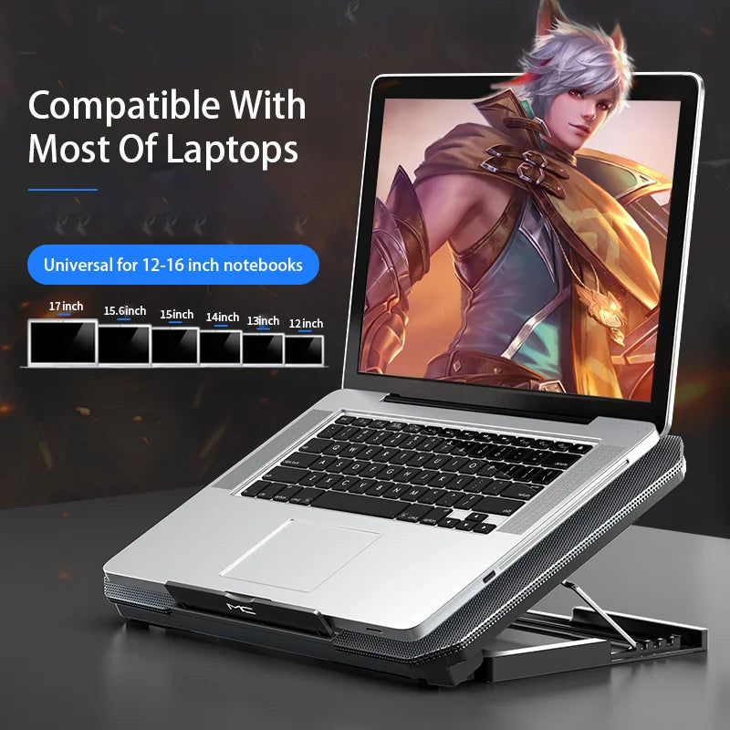 Gaming Laptop Cooling Pad – Adjustable Speed, Dual USB, 12–16"