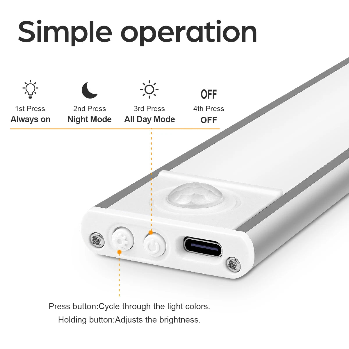 Magnetic Motion Sensor LED Light Bar – USB Rechargeable, 3 Colour Modes