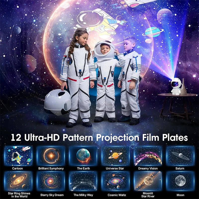 Astronaut Planetarium Galaxy Projector with 12 Image Discs & LED Ceiling Light