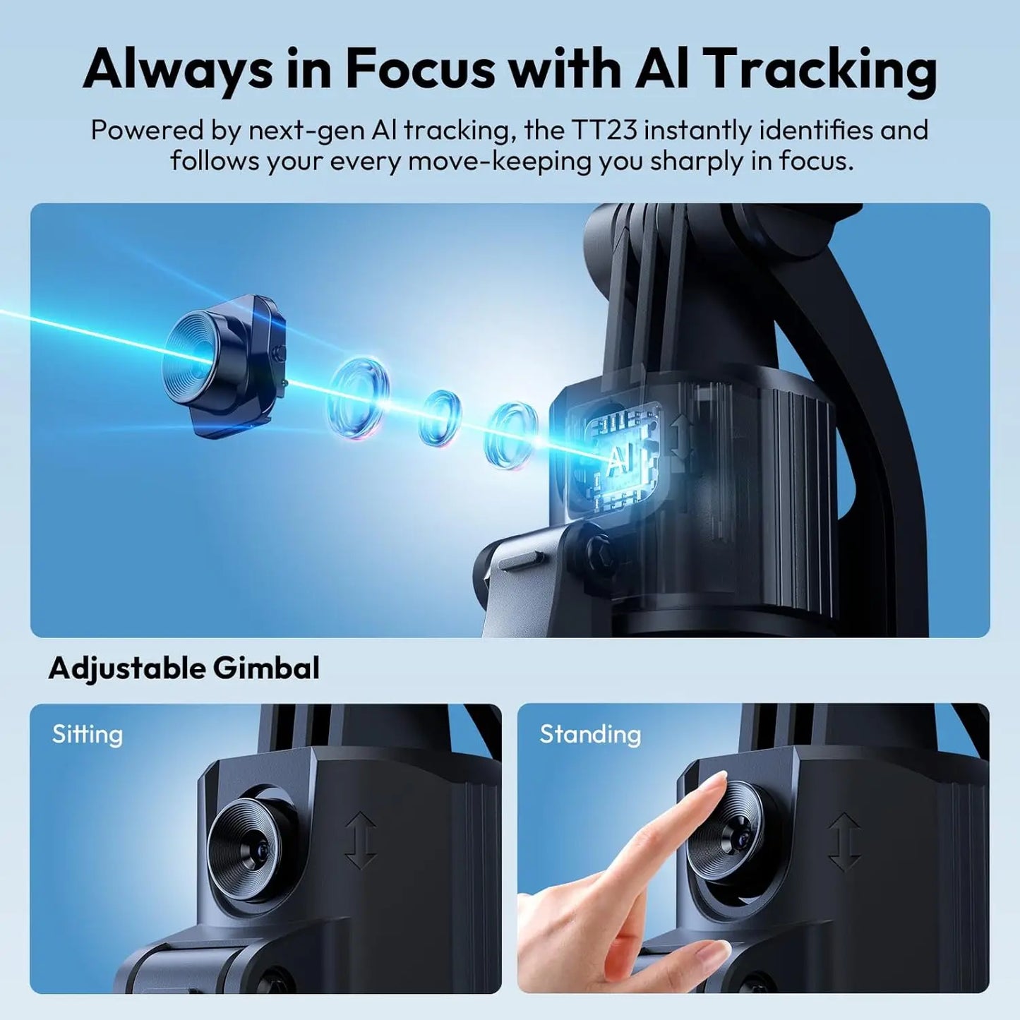 Ulanzi TT23 360° Auto-Tracking Selfie Stick Tripod with AI Face Tracking