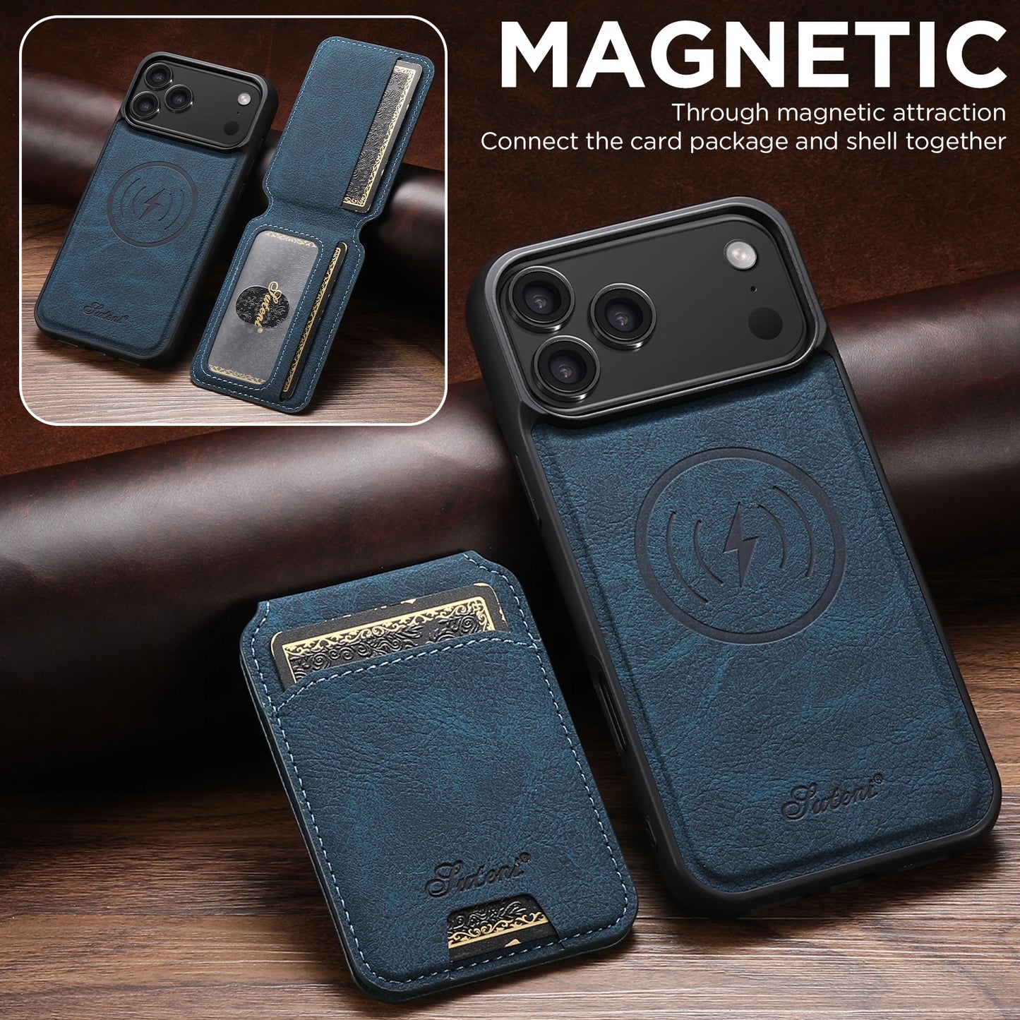 SUTENI Wireless Charging iPhone Case with Card Holder & Stand