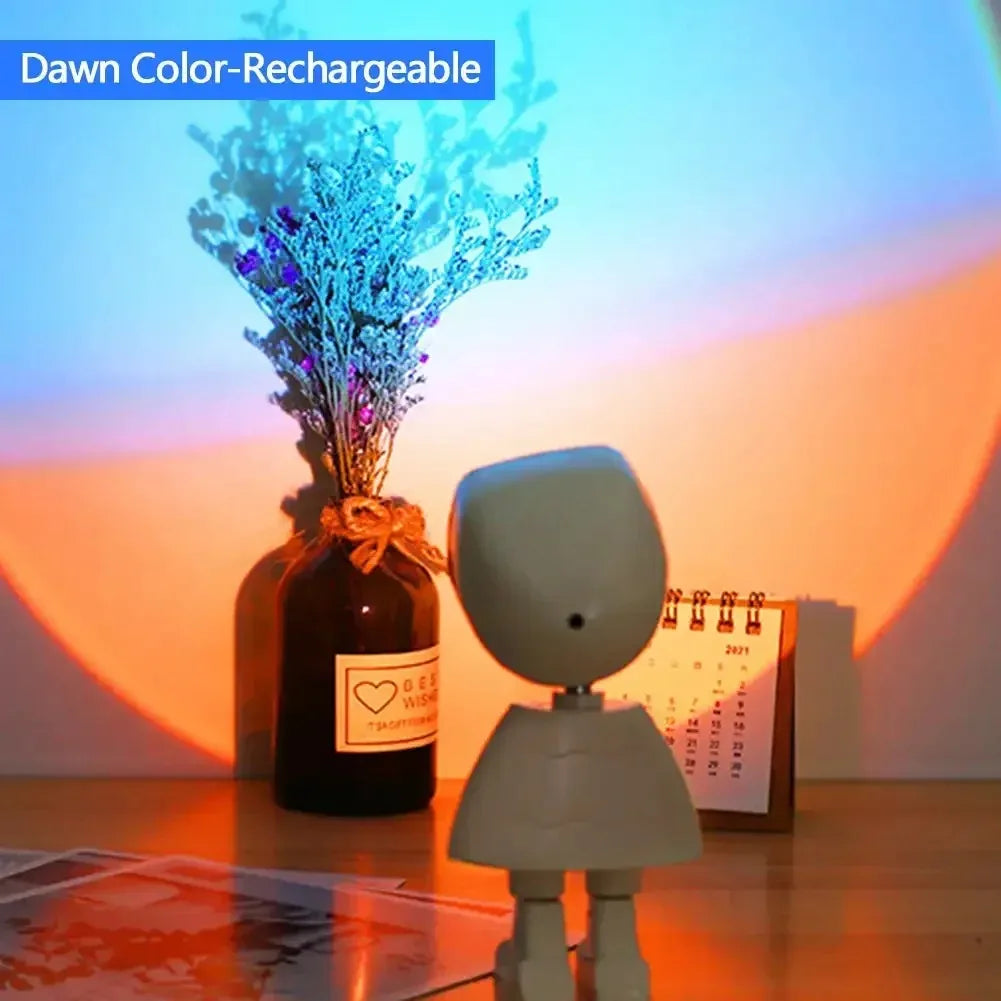 Astronaut Sunset & Rainbow Projector Lamp – 360° Rotating, 7-Colour LED