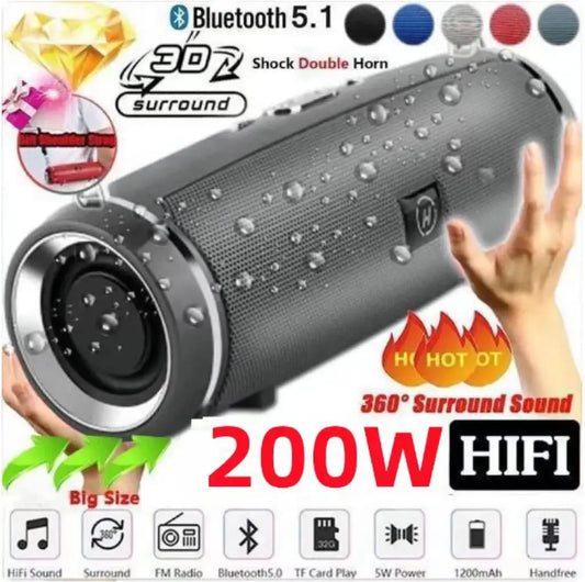 200W Portable Bluetooth Speaker – IPX7 Waterproof Outdoor Subwoofer