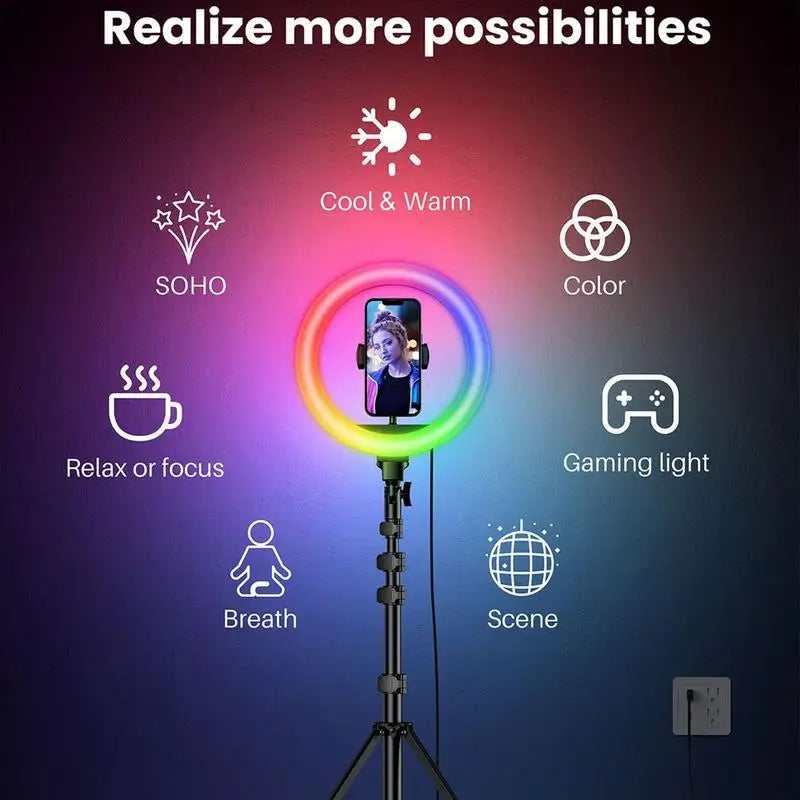 Dimmable RGB Ring Light with 2.1m Stand for Studio & Video