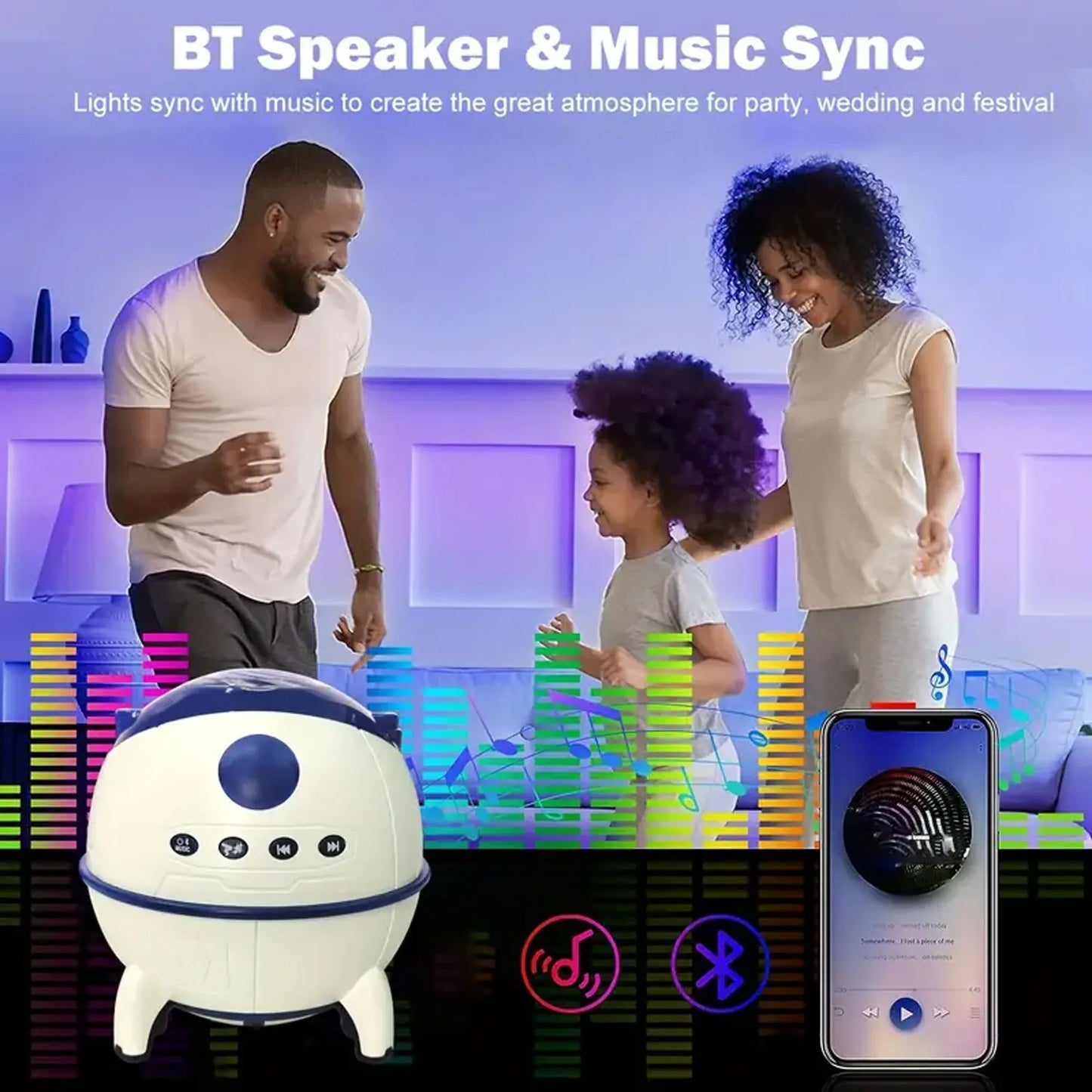 Space Capsule Aurora Projector – Portable Bluetooth Speaker & Star Lamp