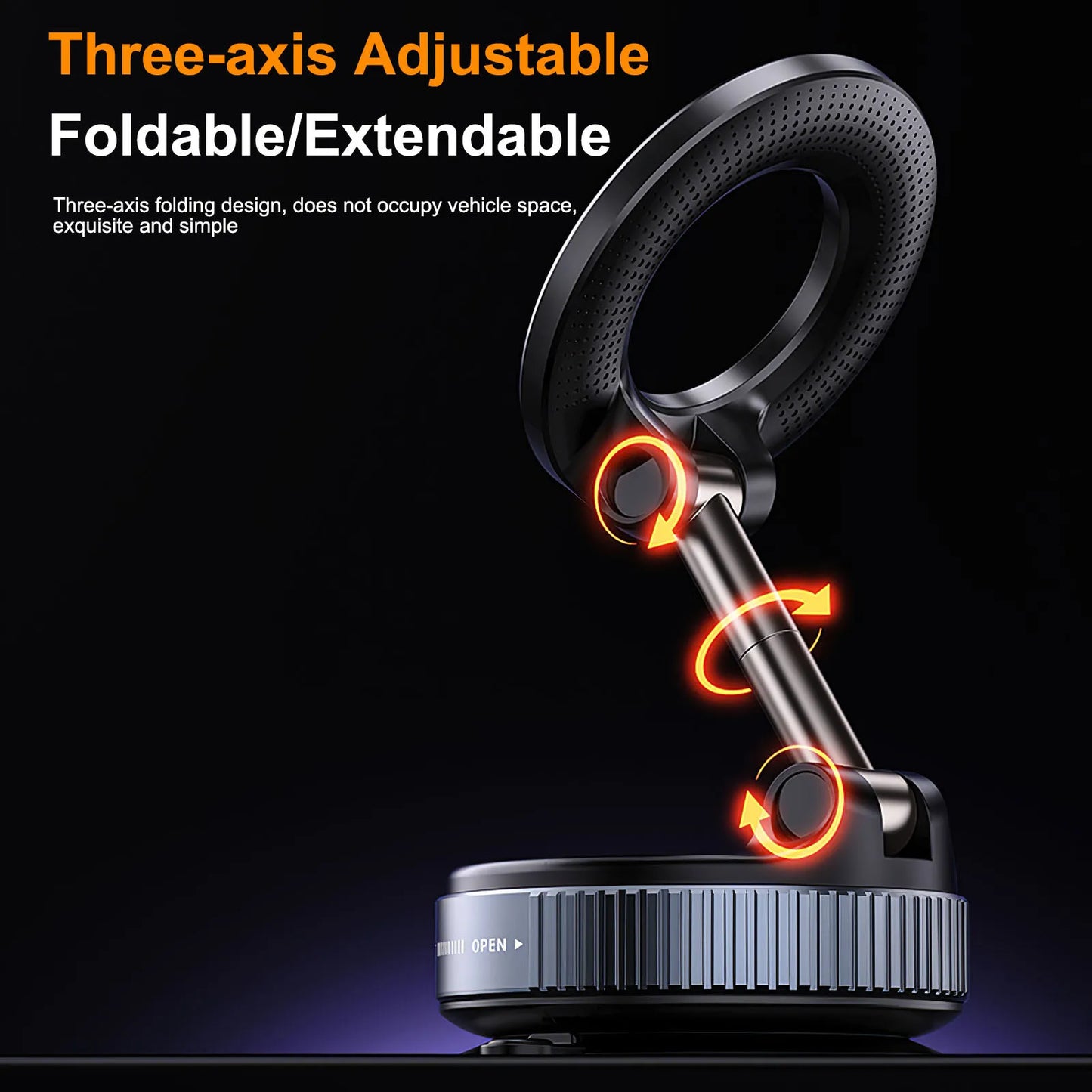 Electric Vacuum Magnetic Car Phone Mount – Foldable for iPhone & Live Streaming