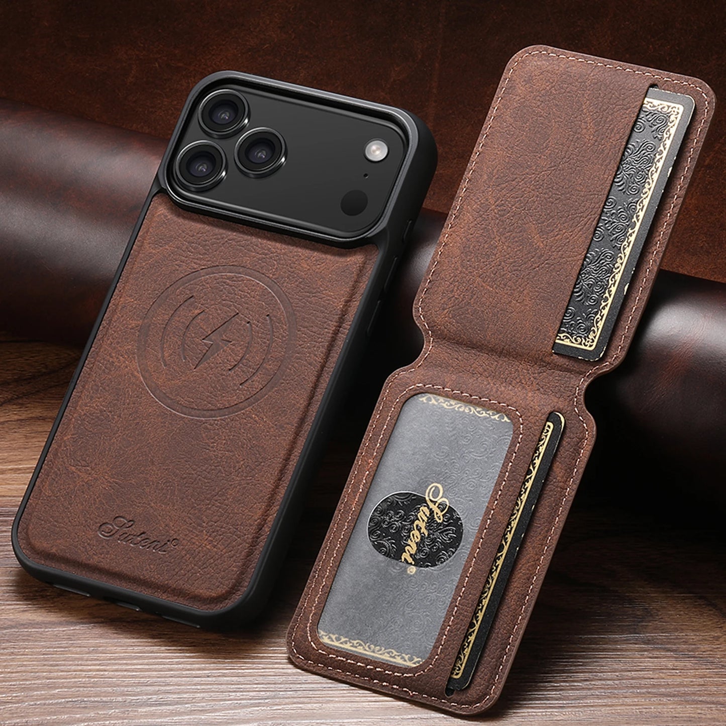 SUTENI Wireless Charging iPhone Case with Card Holder & Stand