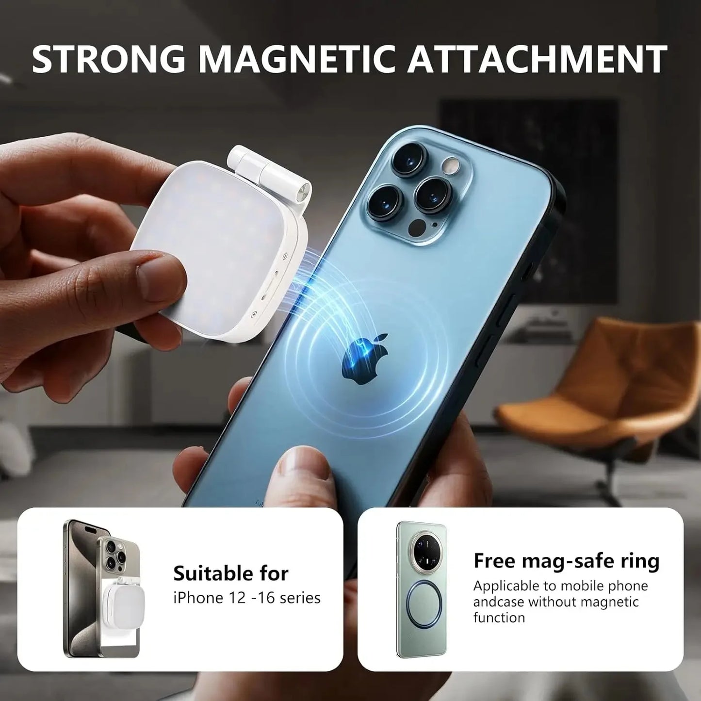 Magnetic Selfie Ring Light for MagSafe iPhone with Mirror