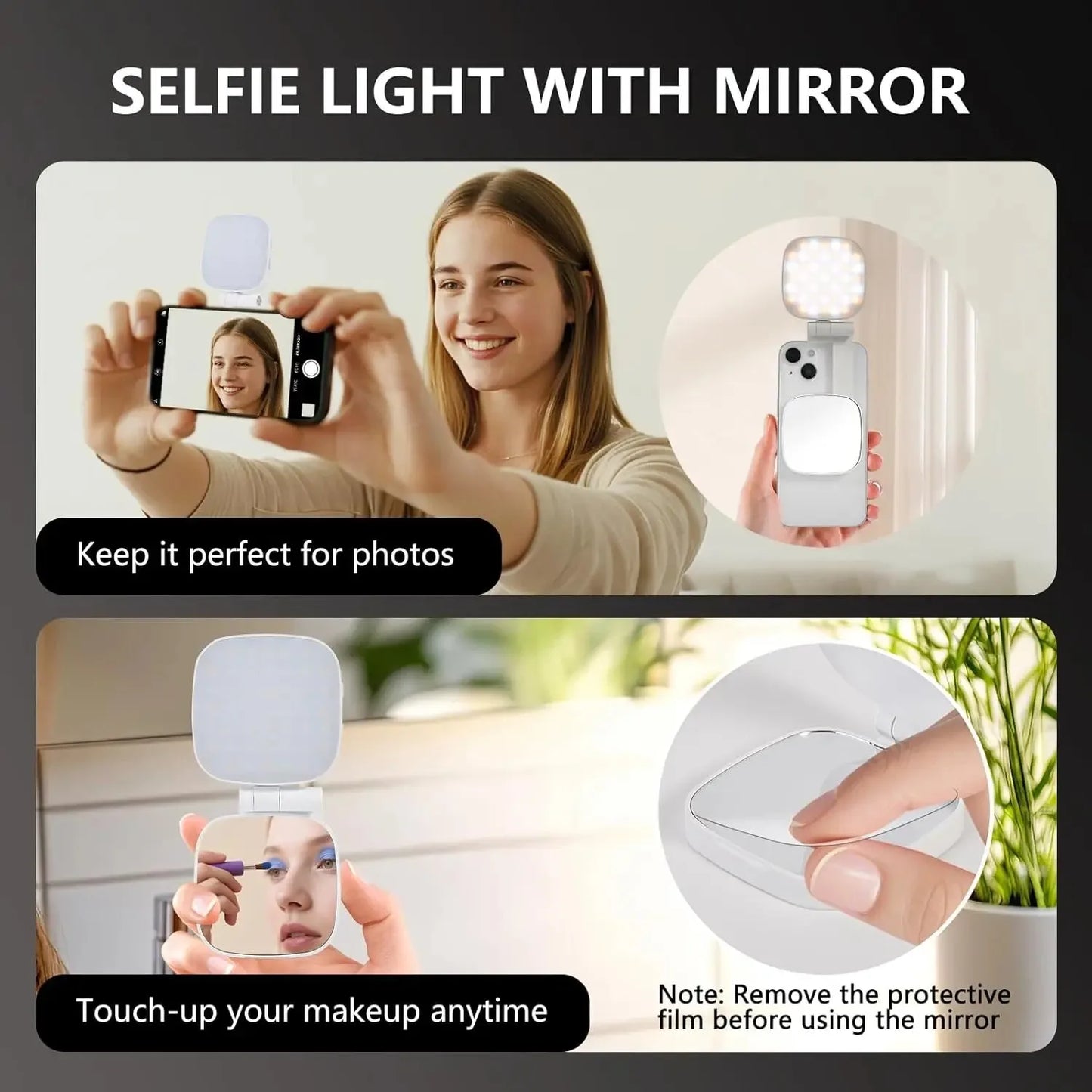 Magnetic Selfie Ring Light for MagSafe iPhone with Mirror