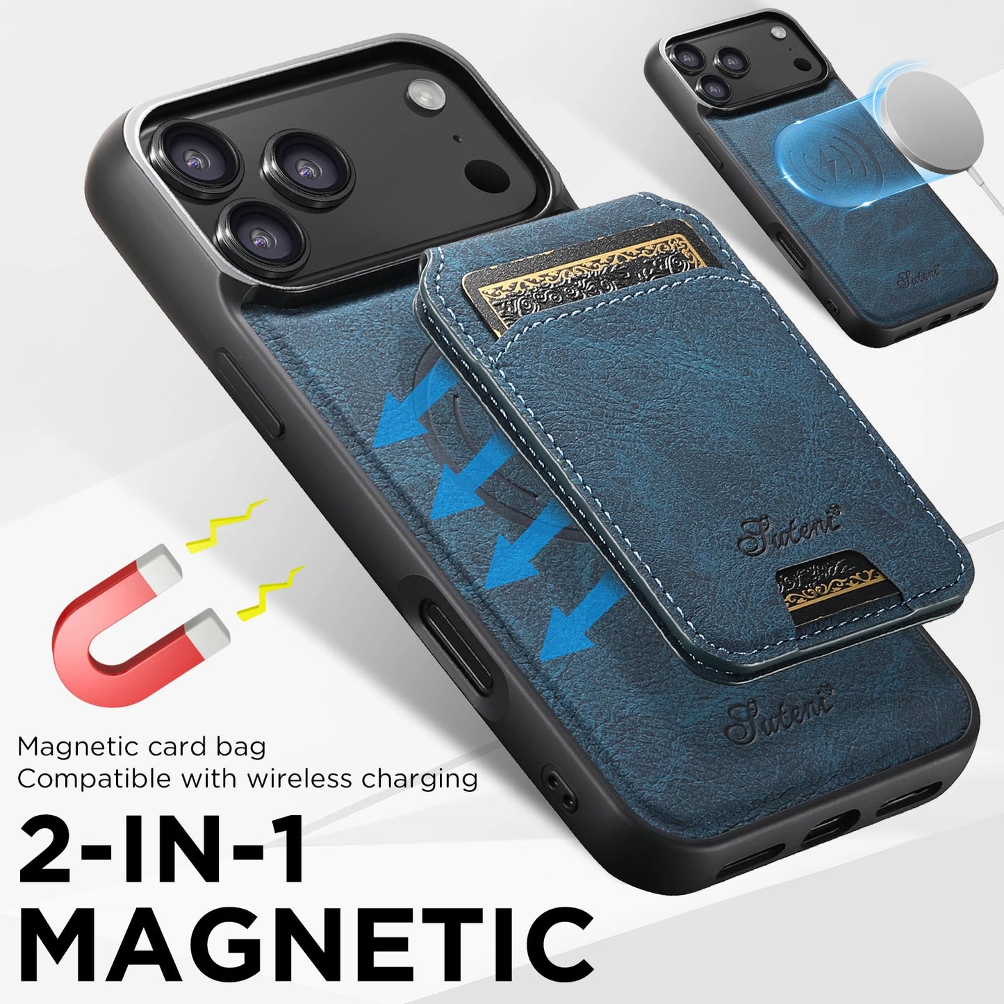 SUTENI Wireless Charging iPhone Case with Card Holder & Stand