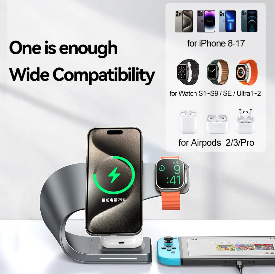 4-in-1 Magnetic Wireless Charging Station with USB