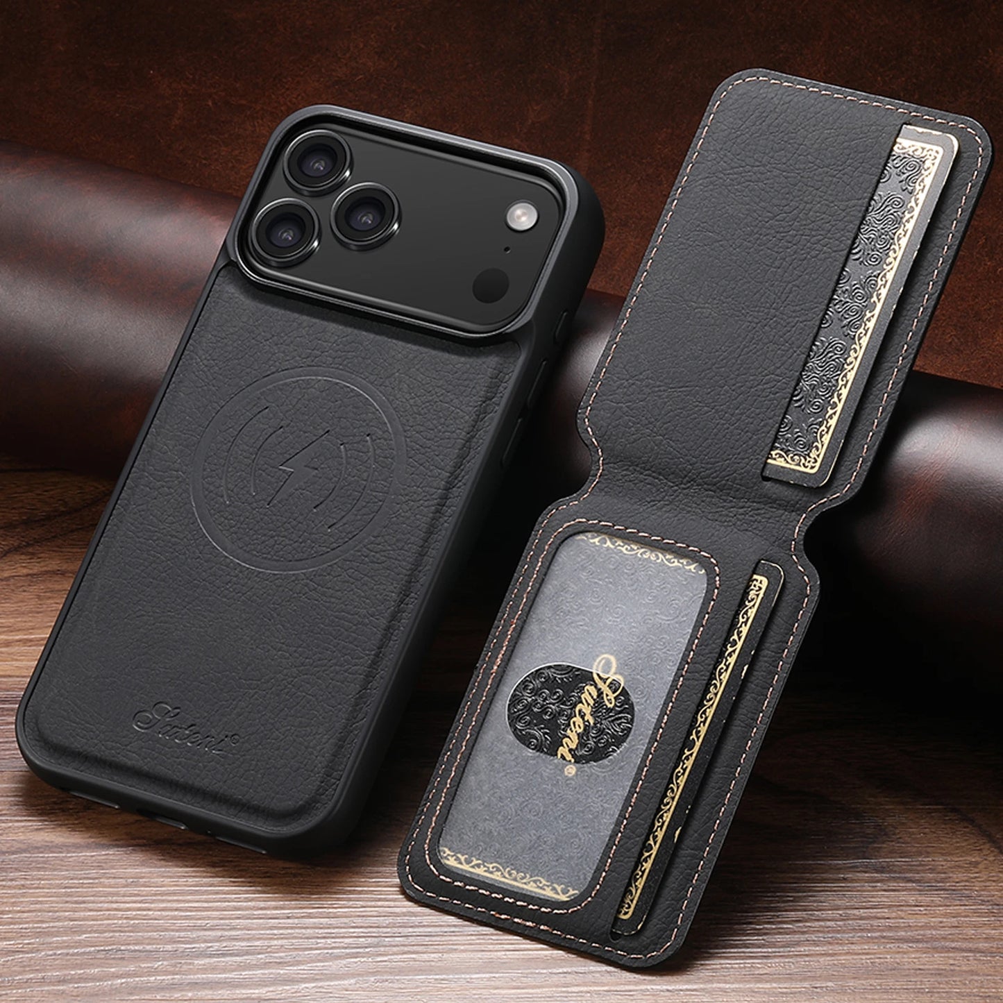 SUTENI Wireless Charging iPhone Case with Card Holder & Stand