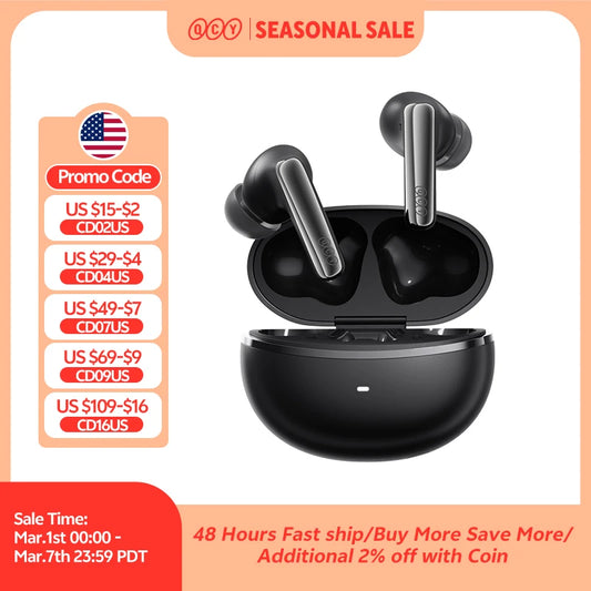 QCY MeloBuds N70 Adaptive ANC Earbuds – -56dB, 50Hr
