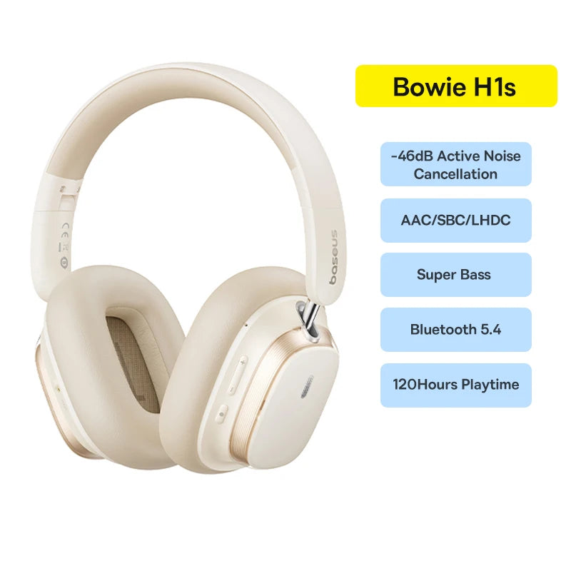 Baseus Bowie H1s ANC Wireless Headphones – 120Hr Battery