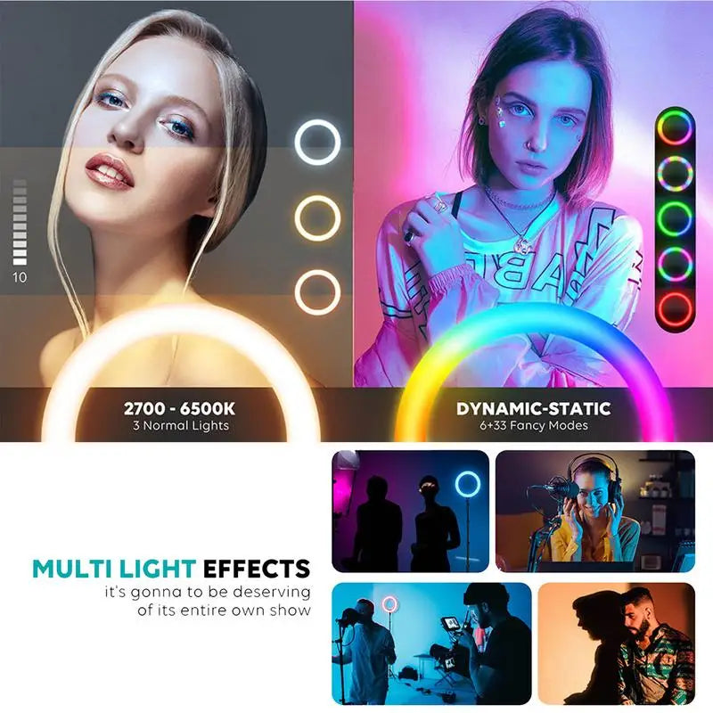 Dimmable RGB Ring Light with 2.1m Stand for Studio & Video