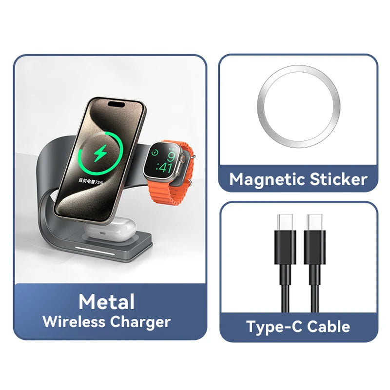 4-in-1 Magnetic Wireless Charging Station with USB