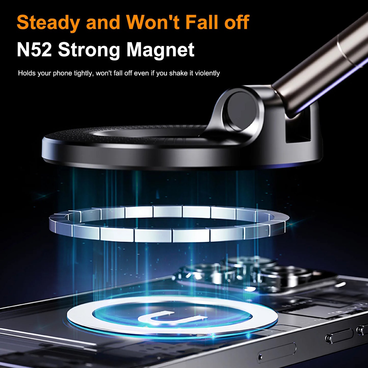 Electric Vacuum Magnetic Car Phone Mount – Foldable for iPhone & Live Streaming