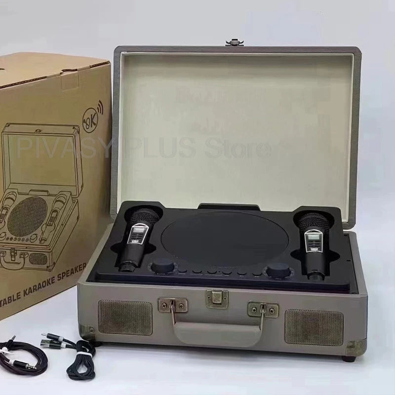 Retro 45W Karaoke Bluetooth Speaker with Dual Wireless Microphones