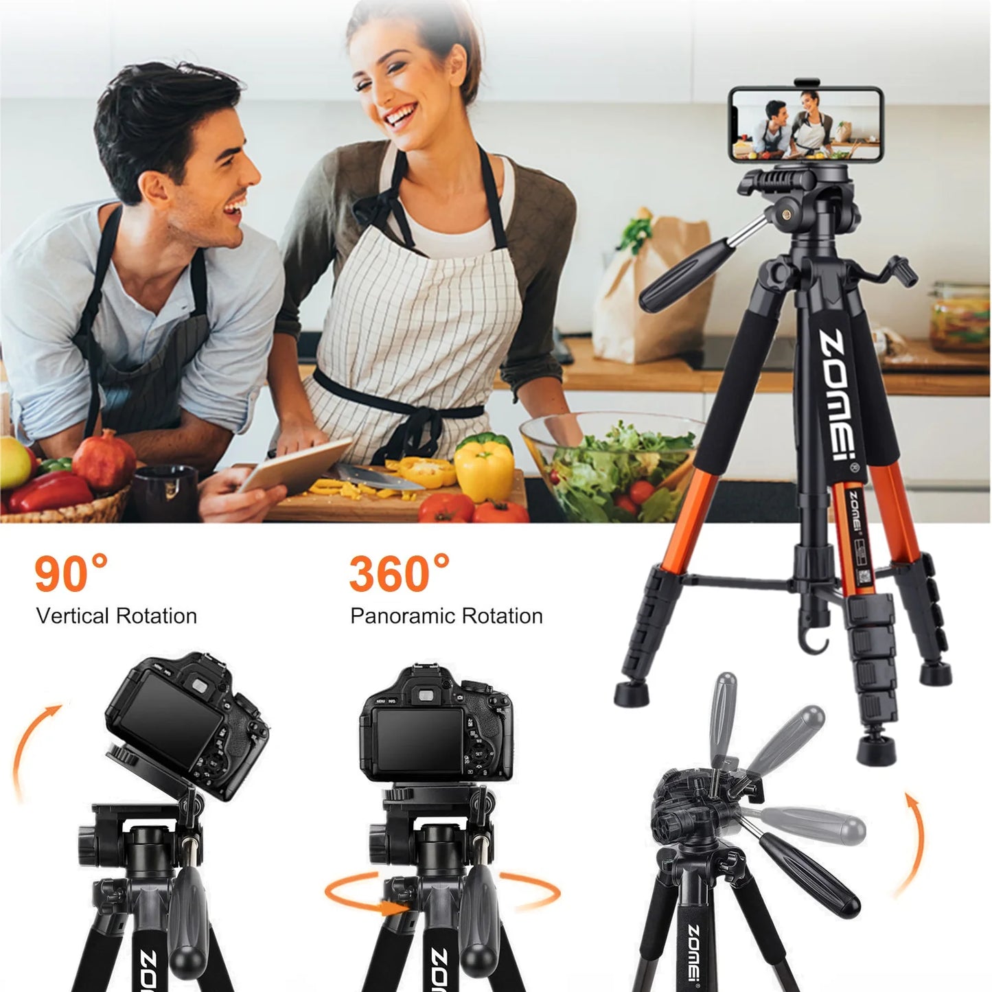 Zomei 187cm Aluminium Tripod for DSLR & Smartphones