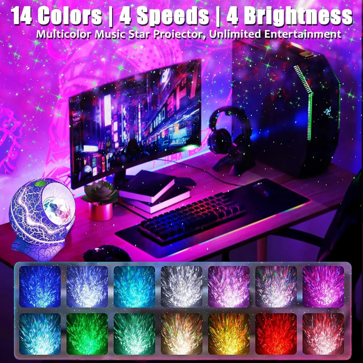 Dinosaur Egg Galaxy Projector – Star Night Light with Bluetooth Speaker