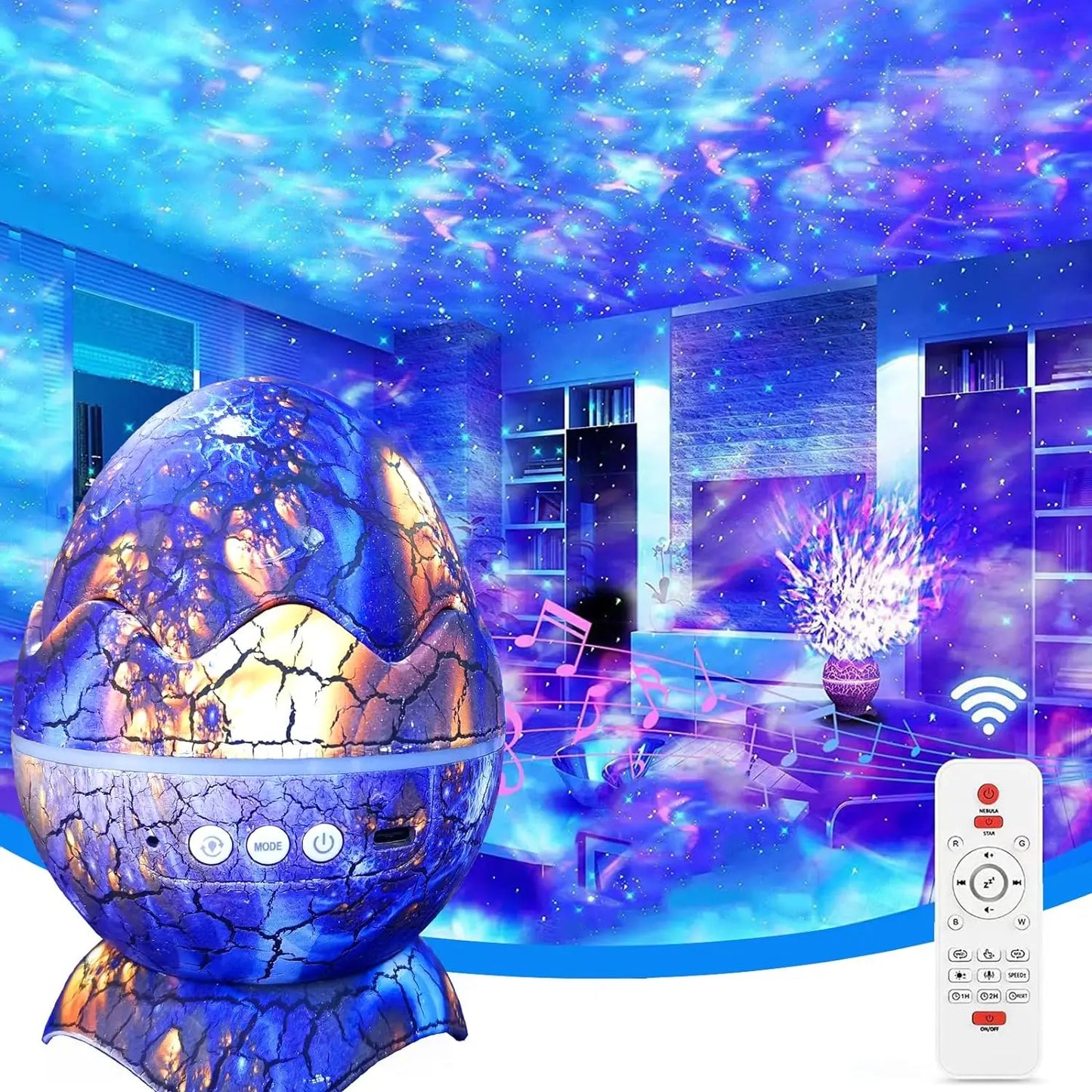Dinosaur Egg Galaxy Projector – Star Night Light with Bluetooth Speaker