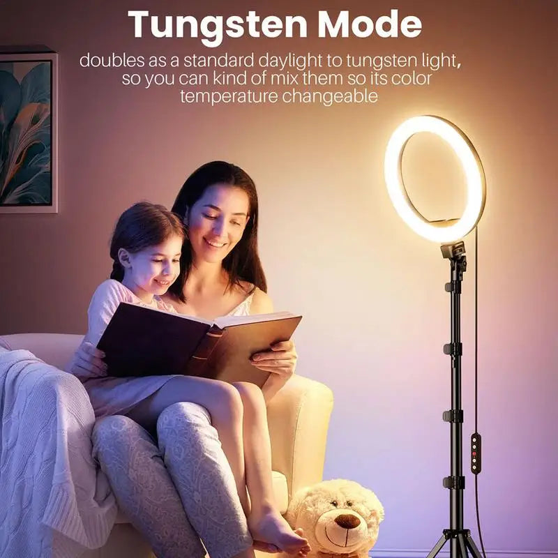 Dimmable RGB Ring Light with 2.1m Stand for Studio & Video