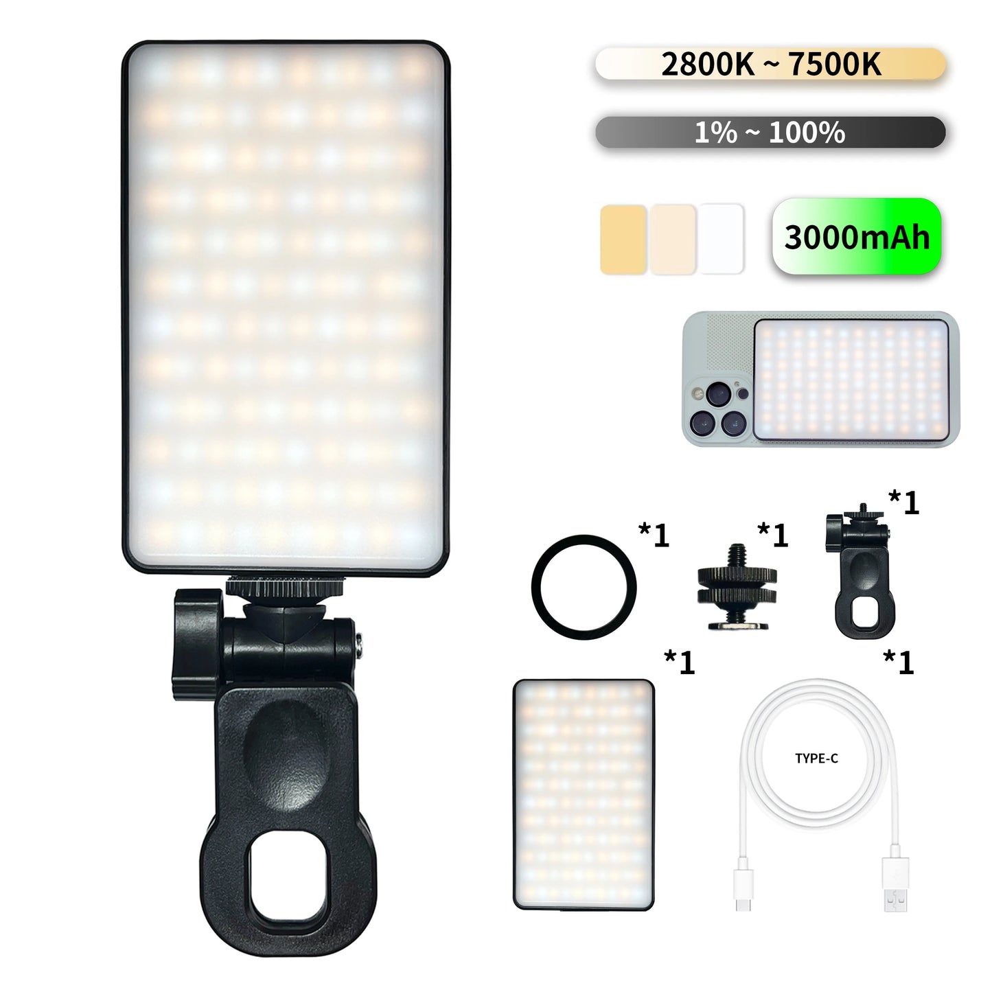 Rechargeable Magnetic LED Selfie Light – 3 Modes, 120 LEDs, Clip-On