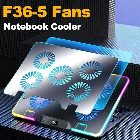 F36 Gaming Laptop Cooling Pad – 5 RGB Fans, 7 Angle Adjustable