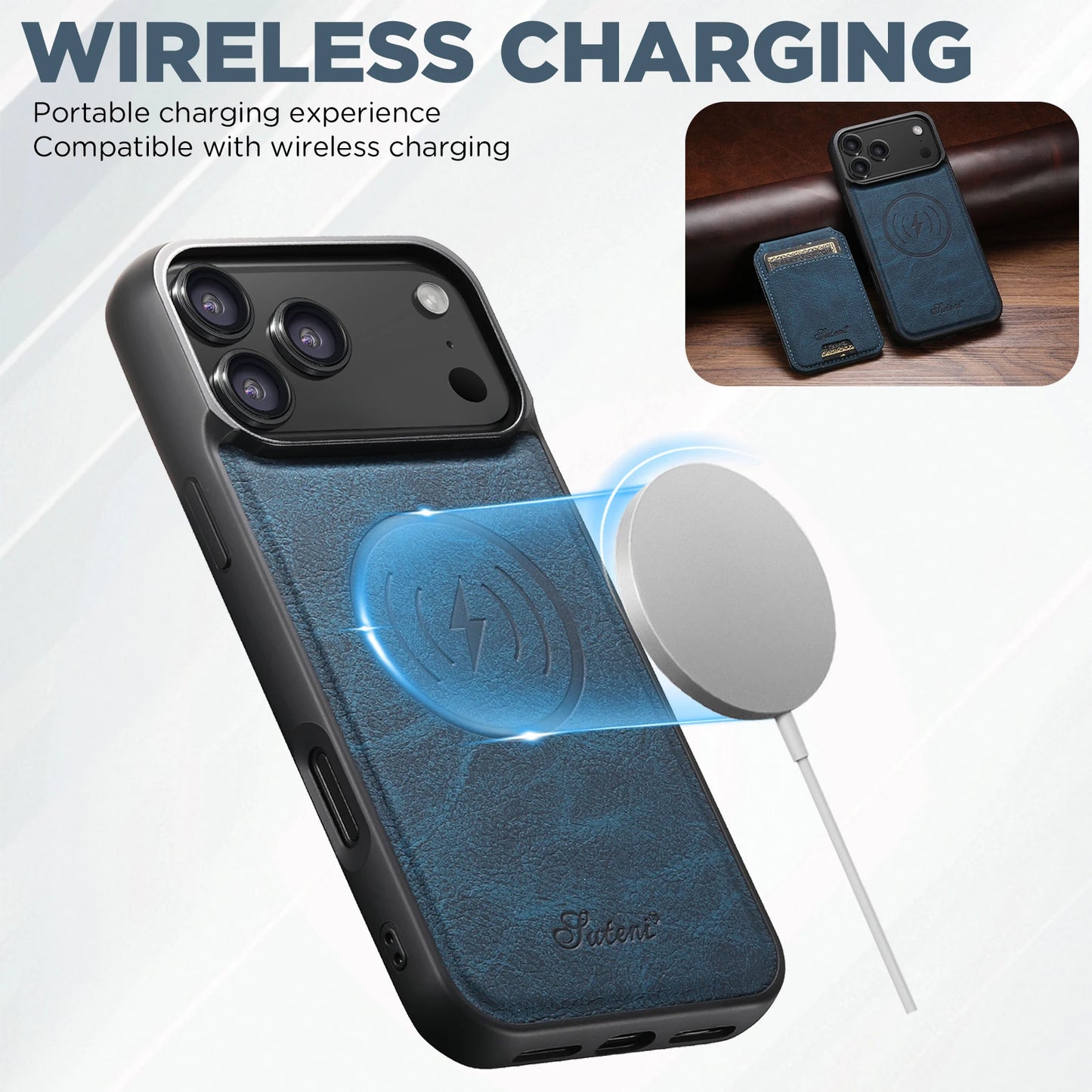 SUTENI Wireless Charging iPhone Case with Card Holder & Stand