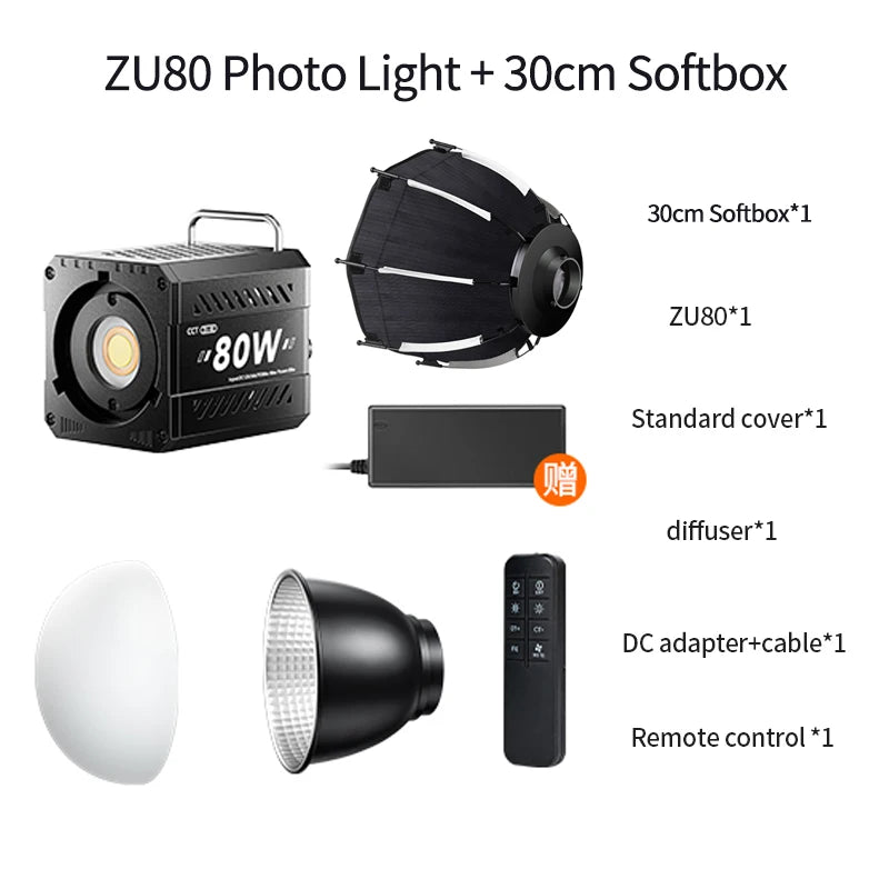 80W Dual Colour Temperature COB LED Video Light with Bowens Mount