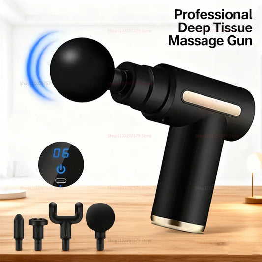 Fascia Gun Deep Tissue Massager – 6 Speeds & 4 Heads