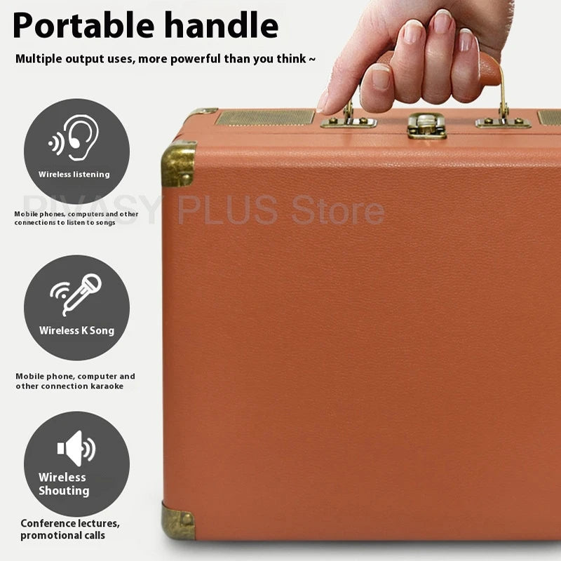 Retro 45W Karaoke Bluetooth Speaker with Dual Wireless Microphones