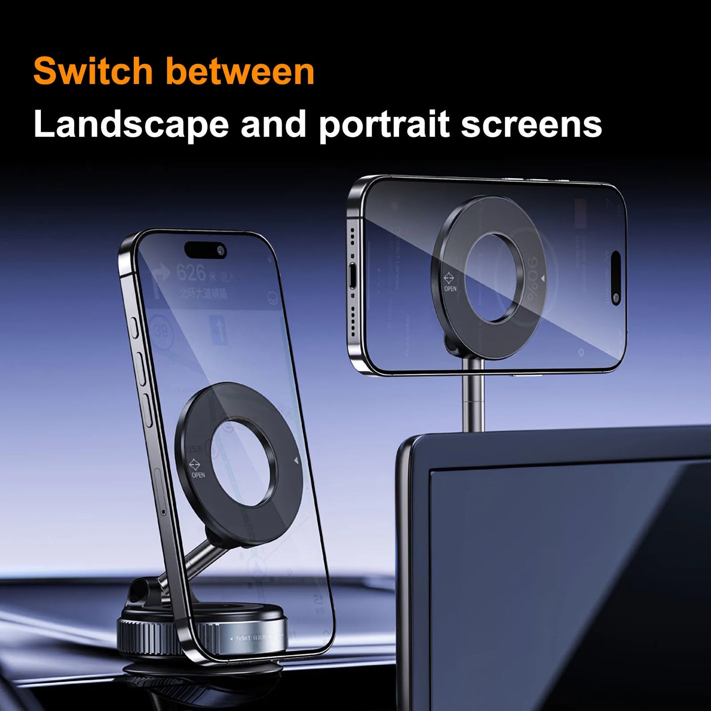 Electric Vacuum Magnetic Car Phone Mount – Foldable for iPhone & Live Streaming
