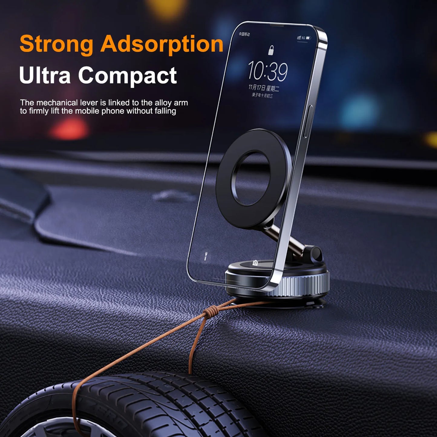 Electric Vacuum Magnetic Car Phone Mount – Foldable for iPhone & Live Streaming