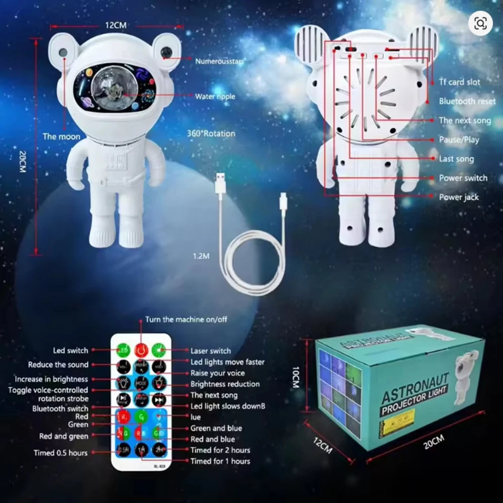 Astronaut Starlight Projector with Bluetooth Speaker – LED Aurora Night Light