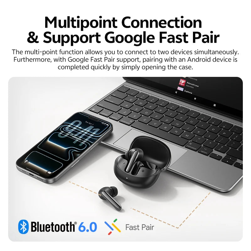 QCY MeloBuds N60 ANC Wireless Earbuds – Bluetooth 6.0, 45Hr