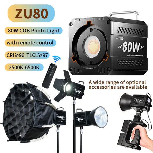 80W Dual Colour Temperature COB LED Video Light with Bowens Mount