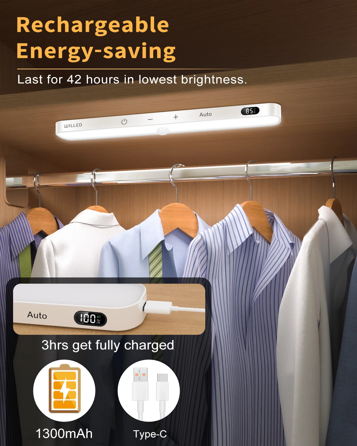 60 LED Motion Sensor Cabinet Light – Rechargeable with Touch Control