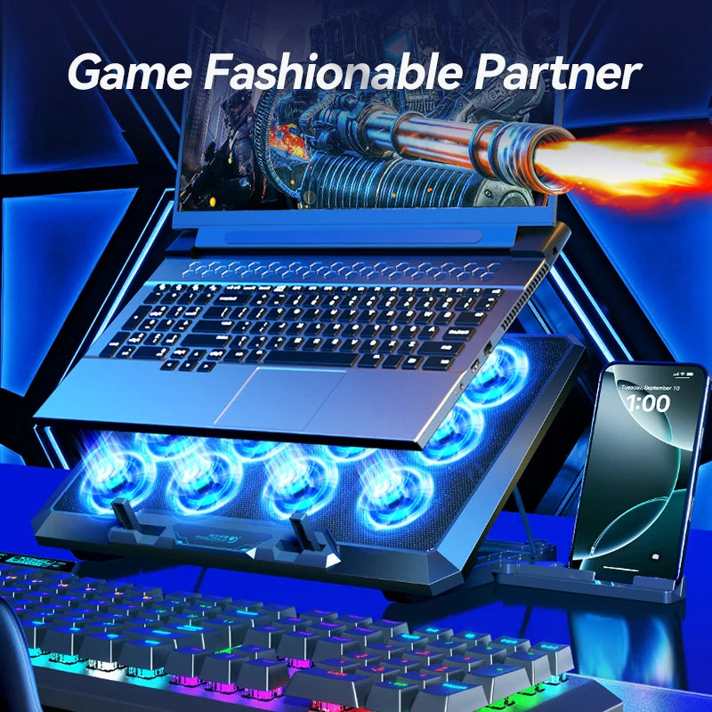 COOLCOLD Gaming Laptop Cooling Pad – 12 Fans, Phone Holder, 12–17.3"