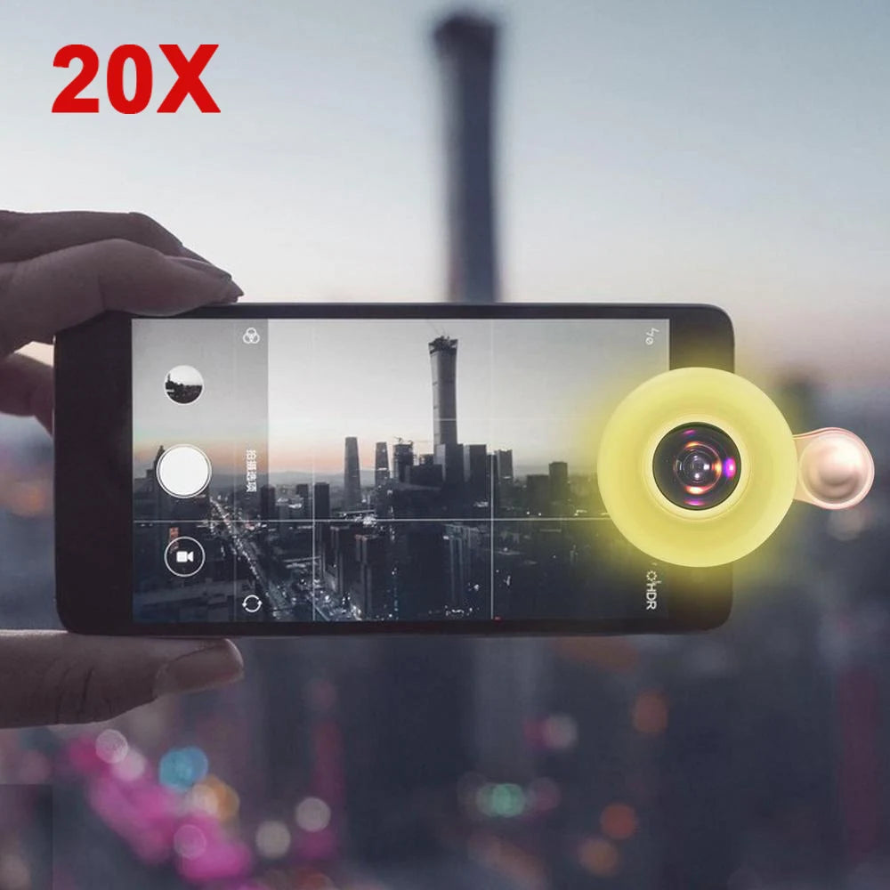 20X Macro Lens with LED Ring Fill Light – Clip-On for Smartphone