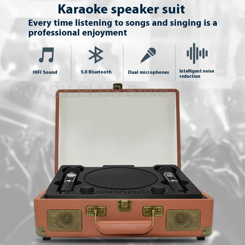 Retro 45W Karaoke Bluetooth Speaker with Dual Wireless Microphones